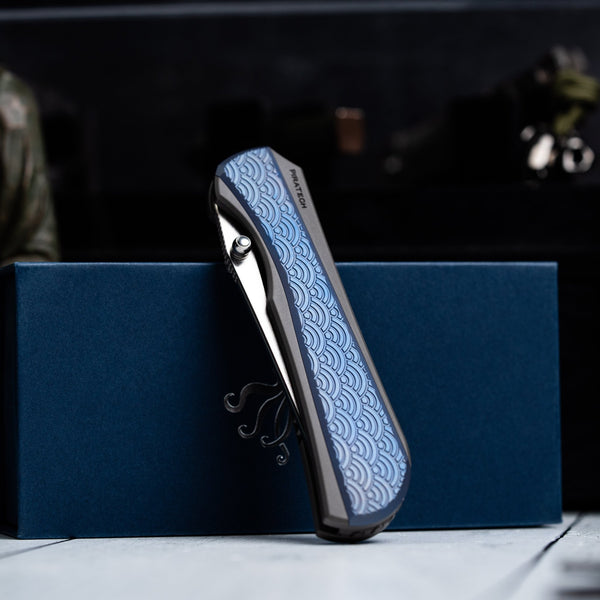 Drop Date (04/22): Piratech x URBAN Saga - Satin S90V & Bead Blast Titanium w/ Blue Seigaiha - URBAN EDC®