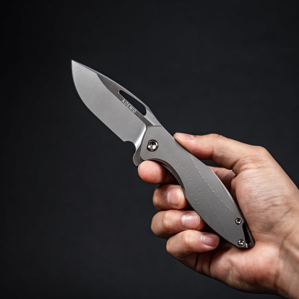 Drop Date (04/29): Koenig Mini Arius Flipper - Burnished M390 w/ Polished Flats & Patterned Titanium - URBAN EDC®