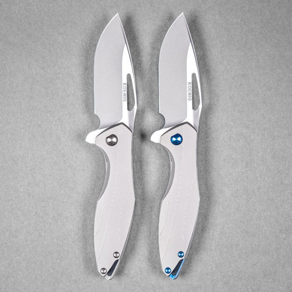 Drop Date (04/29): Koenig Mini Arius Flipper - Burnished M390 w/ Polished Flats & Patterned Titanium - URBAN EDC®