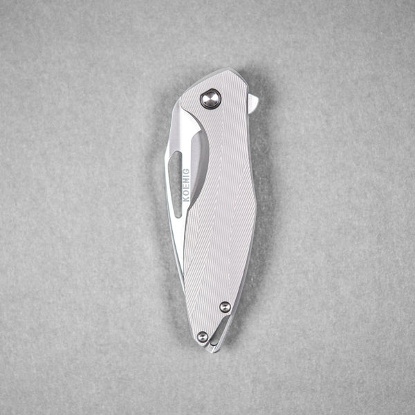 Drop Date (04/29): Koenig Mini Arius Flipper - Burnished M390 w/ Polished Flats & Patterned Titanium - URBAN EDC®