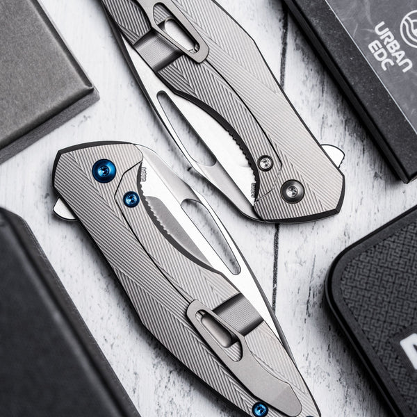 Drop Date (04/29): Koenig Mini Arius Flipper - Burnished M390 w/ Polished Flats & Patterned Titanium - URBAN EDC®
