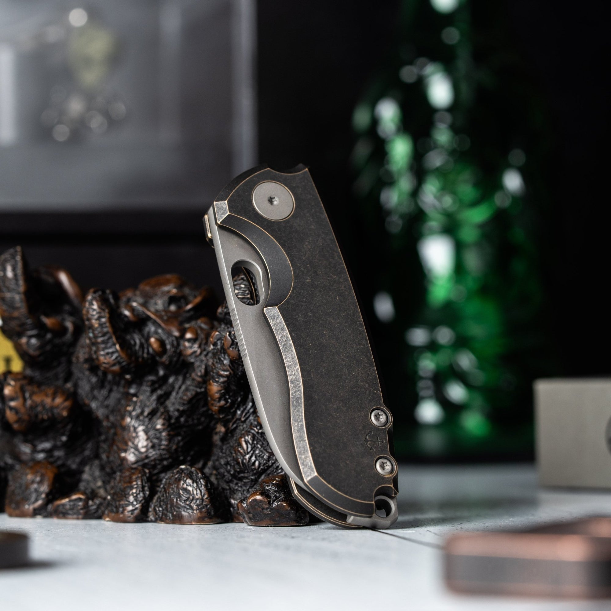Drop Date (05/13): URBAN Jib - Darkwashed Vanax & Antiqued Bronze Linerlock w/ Titanium Backspacer - URBAN EDC®