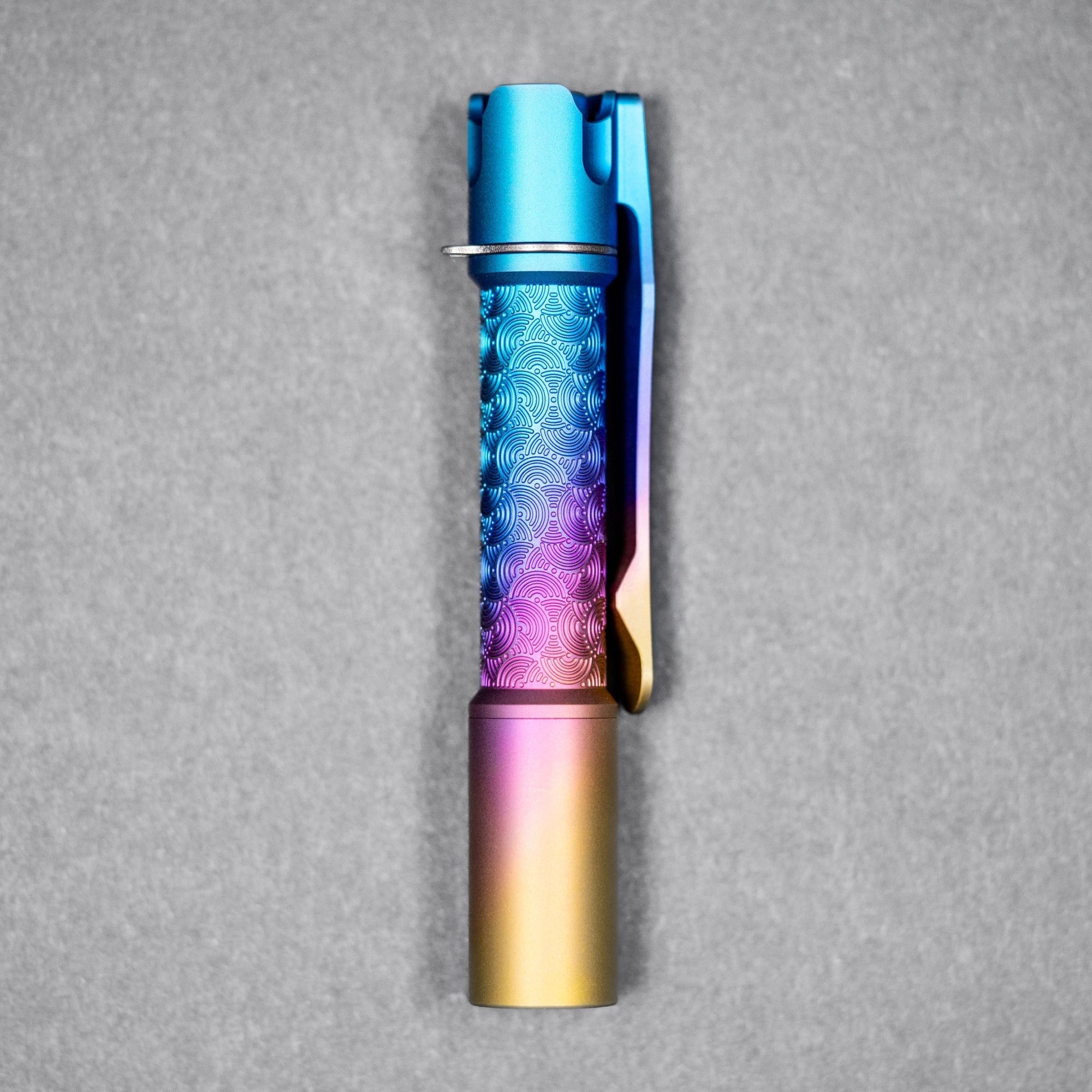 Drop Date (05/27): Reylight x URBAN Pineapple Mini Flashlight - Fade Rainbow Ti Chaos Seigaiha™ w/ Milled Ti Clip - URBAN EDC®