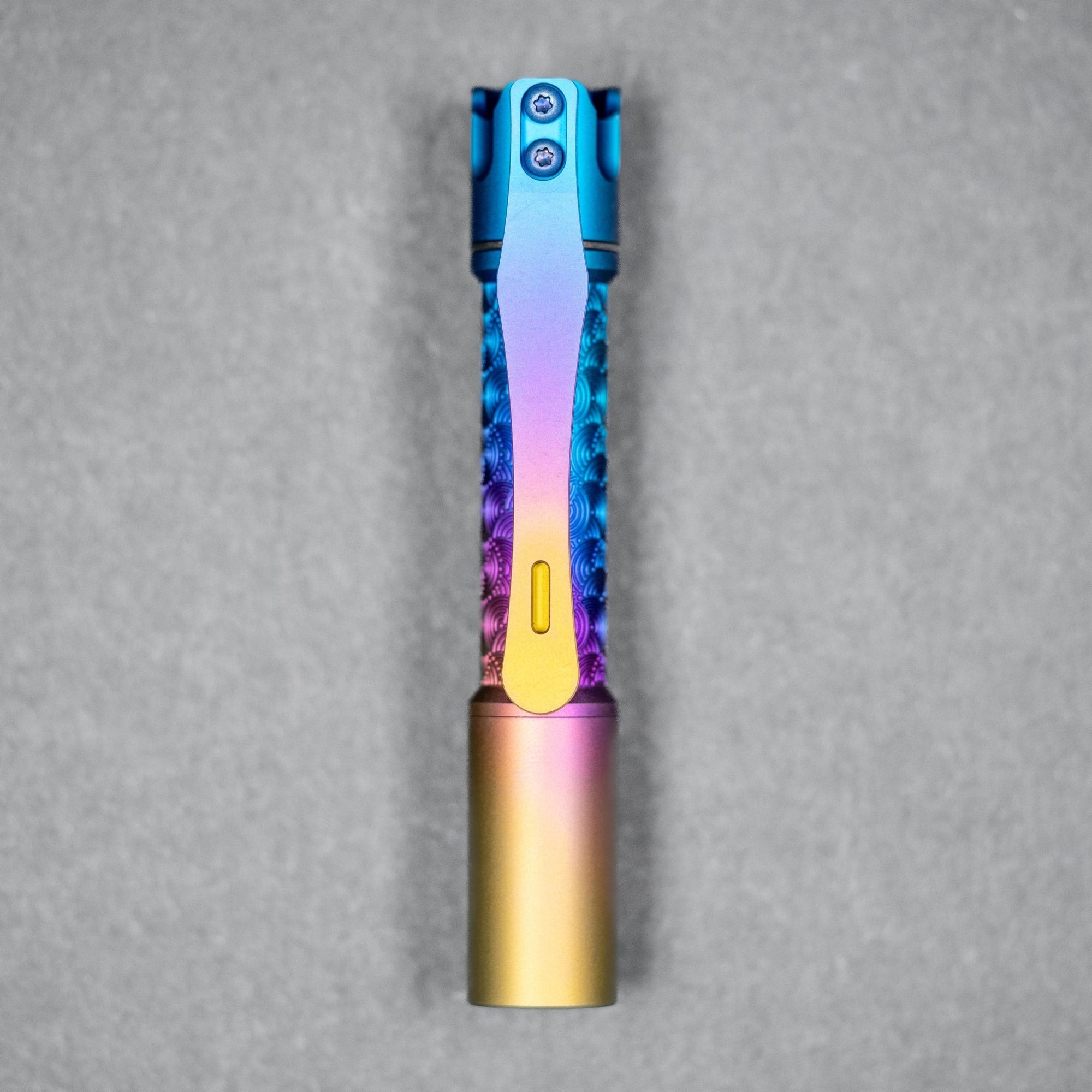 Drop Date (05/27): Reylight x URBAN Pineapple Mini Flashlight - Fade Rainbow Ti Chaos Seigaiha™ w/ Milled Ti Clip - URBAN EDC®