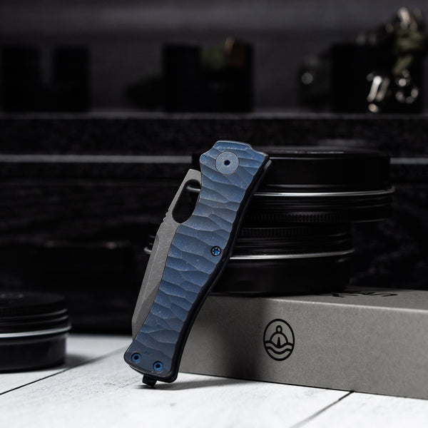 Drop Date (06/10): URBAN Castellan Non - Flipper - Acid - Etched Vanax & Darkwashed Blurple Titanium w/ Rock Texture - URBAN EDC®