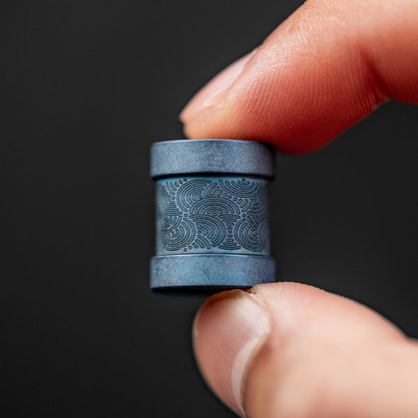 Drop Date (06/17): Collins Trace Manufacturing x URBAN 'The End' Bead - Blue Titanium Chaos Seigaiha™ - URBAN EDC®
