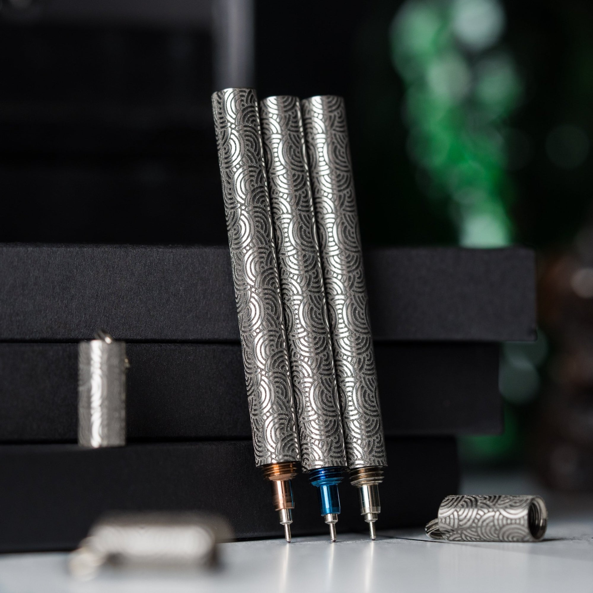 Drop Date (07/08): Blank Forces x URBAN CHROMA EDC Ink Keychain Pen - Titanium w/ Chaos Seigaiha™ - URBAN EDC®