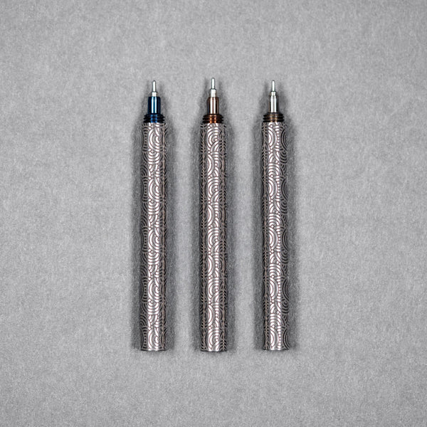 Drop Date (07/08): Blank Forces x URBAN CHROMA EDC Ink Keychain Pen - Titanium w/ Chaos Seigaiha™ - URBAN EDC®