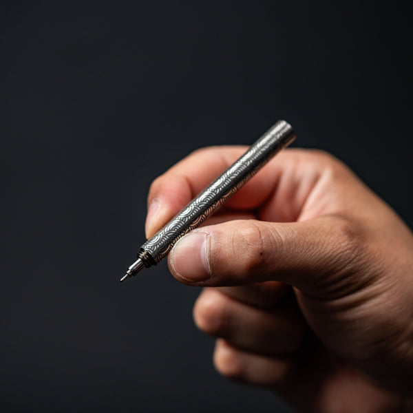 Drop Date (07/08): Blank Forces x URBAN CHROMA EDC Ink Keychain Pen - Titanium w/ Chaos Seigaiha™ - URBAN EDC®