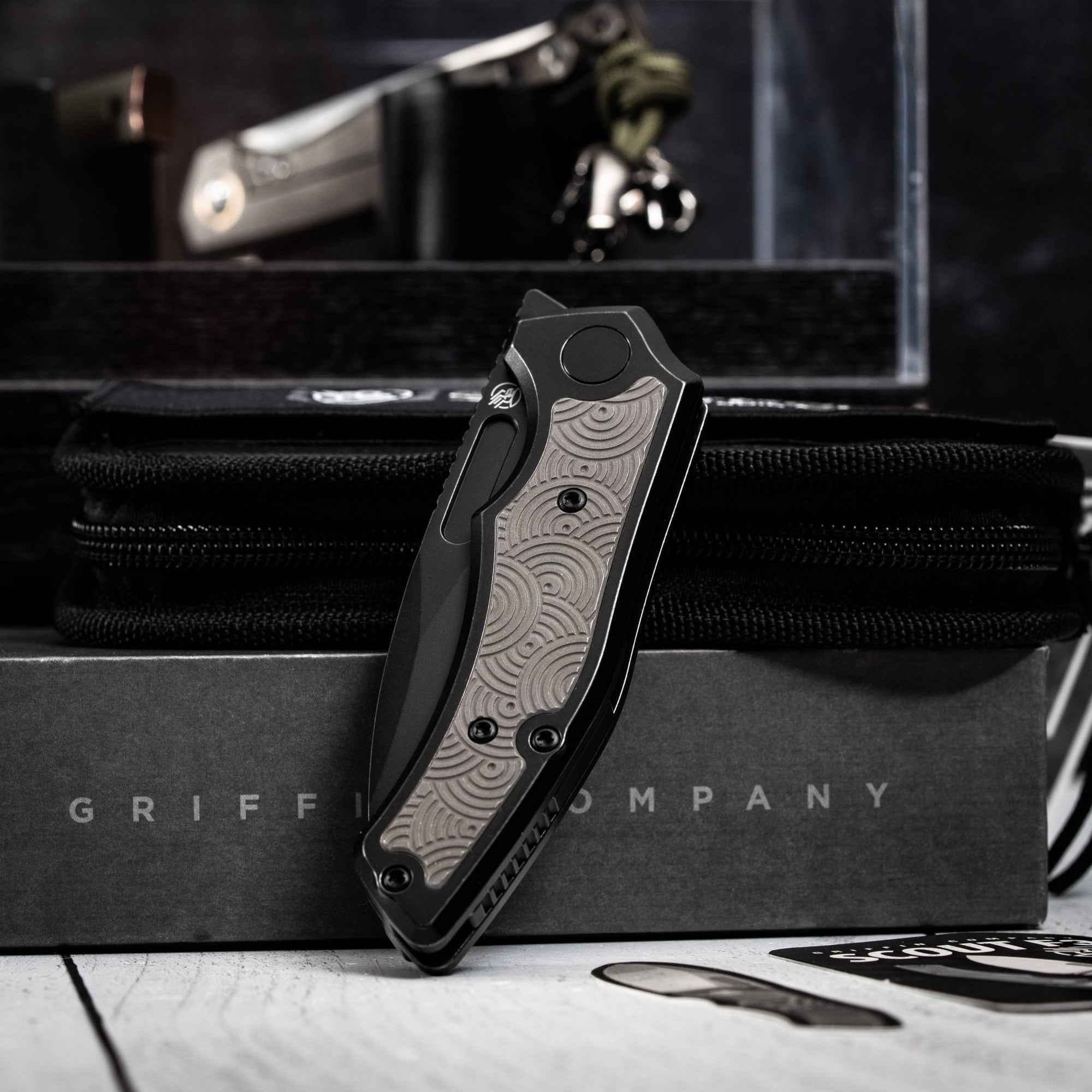 Drop Date (07/08): Griffin Co x URBAN Scout F3 Folder - Blackwashed Magnacut & Blackwashed Titanium w/ Grey Chaos Seigaiha™ - URBAN EDC®