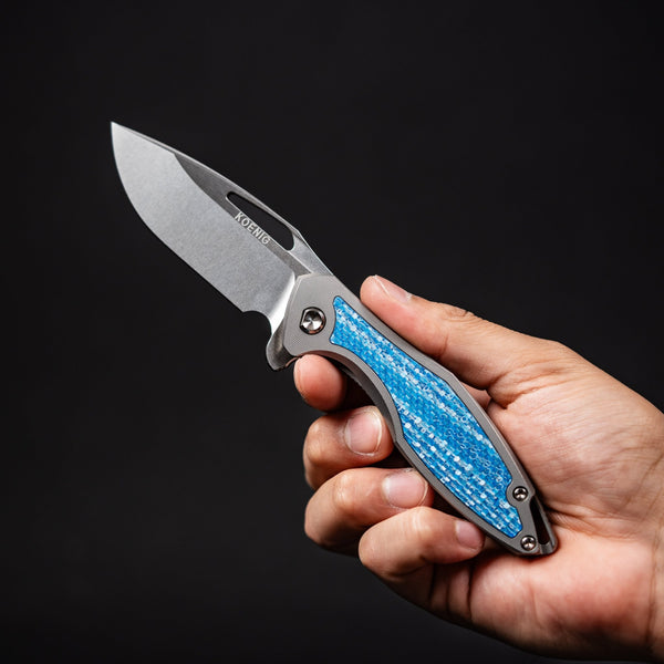Drop Date (07/08): Koenig Mini Arius Flipper - Brightwashed w/ Polished Flats M390 & Titanium w/ Twill Inlay - URBAN EDC®