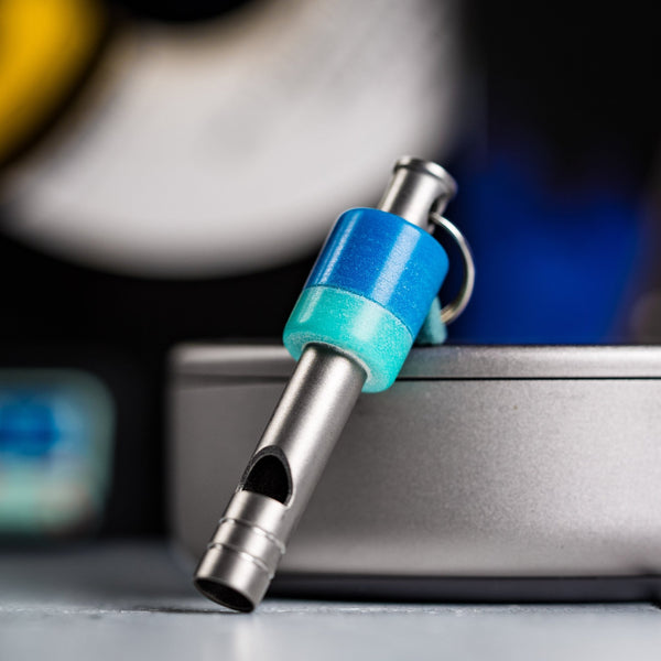 Drop Date (07/15): Fiddle Foundry Whistle - Titanium w/ Blue Hyperglow (Custom) - URBAN EDC®