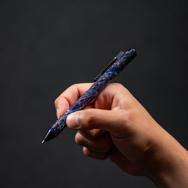 Drop Date (07/15): Nottingham Tactical x URBAN TiButton Single Lock Pen - DarkTi w/ Chaos Seigaiha™ - URBAN EDC®