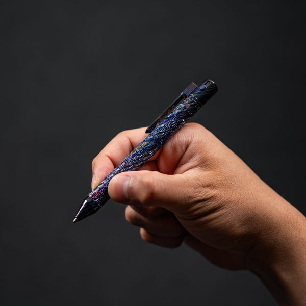 Drop Date (07/15): Nottingham Tactical x URBAN TiButton Single Lock Pen - DarkTi w/ Chaos Seigaiha™ - URBAN EDC®