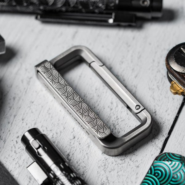 Drop Date (08/05): Blank Forces x URBAN HyperLink Micro Carabiner - Titanium w/ Chaos Seigaiha™ - URBAN EDC®