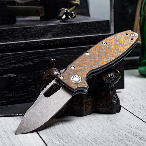 Drop Date (08/05): Demko x URBAN Shark-A-Tac - Magnacut Clip Point & Blue Titanium w/ Bronze Chaos Seigaiha™ (Custom) - URBAN EDC®