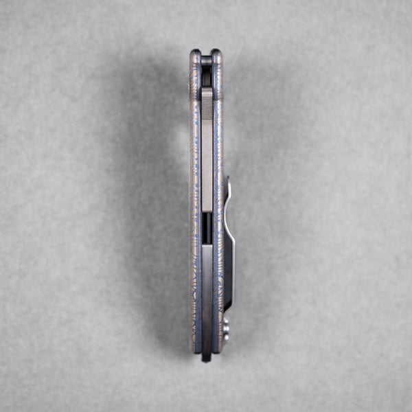 Drop Date (08/05): Demko x URBAN Shark-A-Tac - Magnacut Clip Point & Blue Titanium w/ Bronze Chaos Seigaiha™ (Custom) - URBAN EDC®
