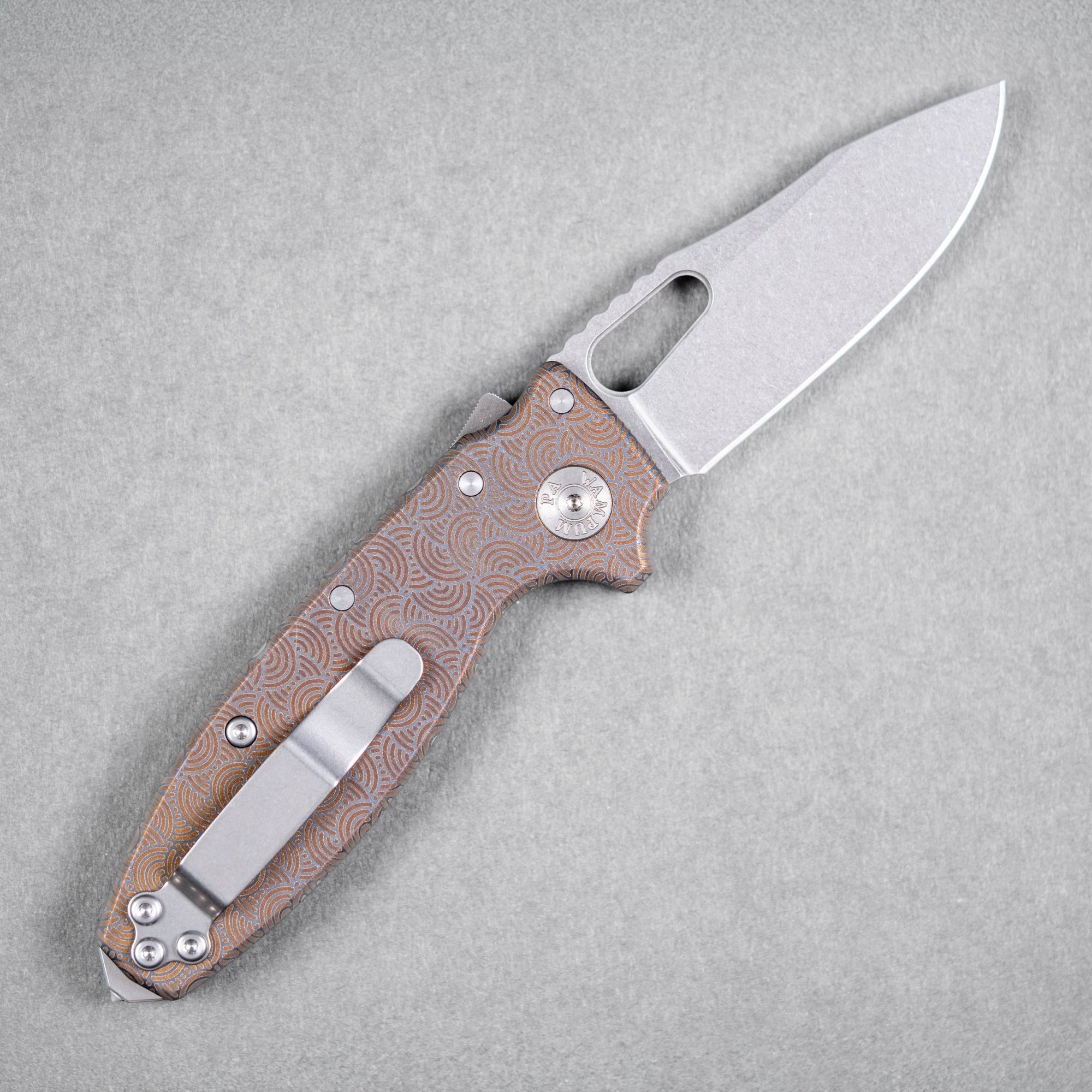Drop Date (08/05): Demko x URBAN Shark-A-Tac - Magnacut Clip Point & Blue Titanium w/ Bronze Chaos Seigaiha™ (Custom) - URBAN EDC®