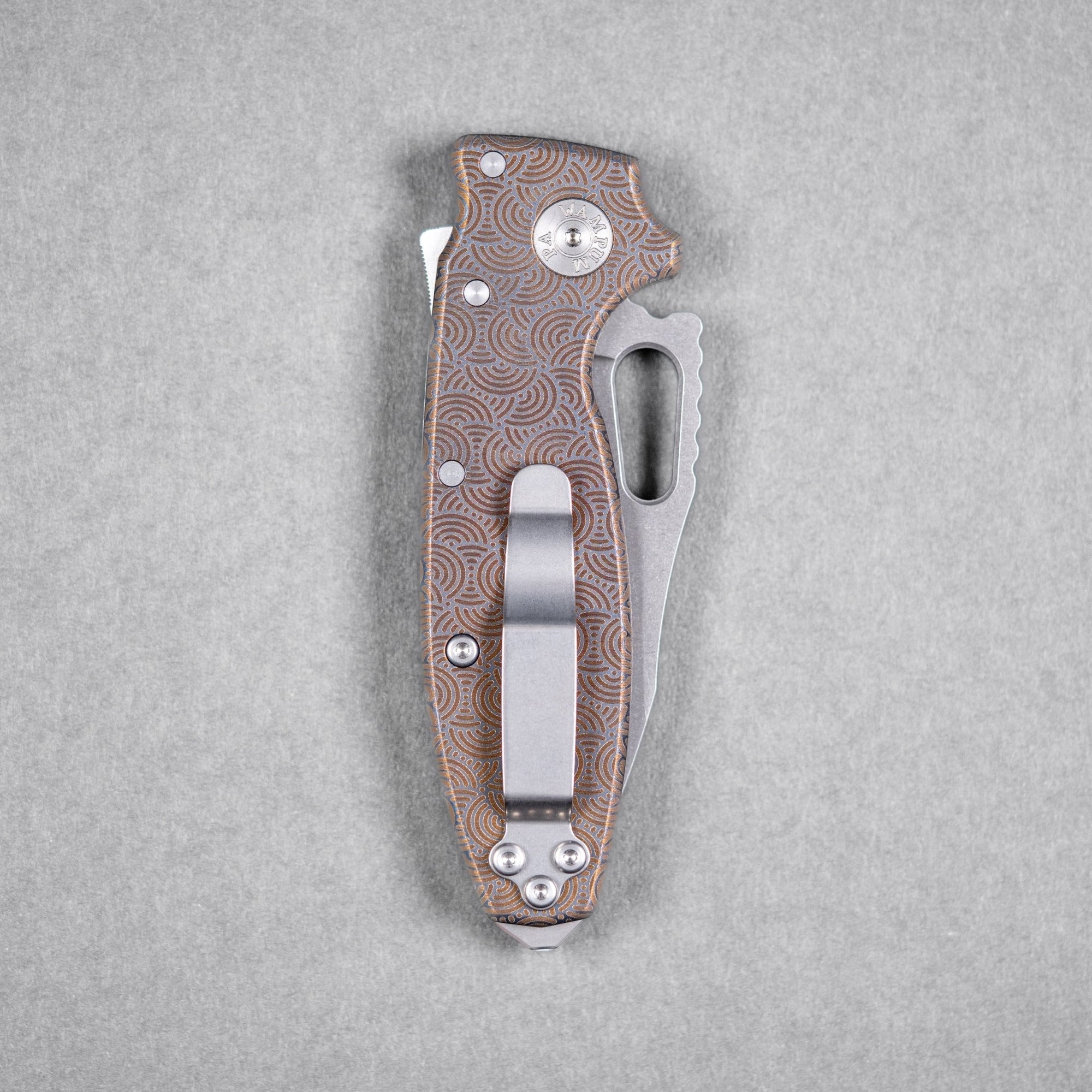 Drop Date (08/05): Demko x URBAN Shark-A-Tac - Magnacut Clip Point & Blue Titanium w/ Bronze Chaos Seigaiha™ (Custom) - URBAN EDC®