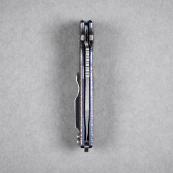 Drop Date (08/05): Demko x URBAN Shark-A-Tac - Magnacut Clip Point & Blue Titanium w/ Bronze Chaos Seigaiha™ (Custom) - URBAN EDC®