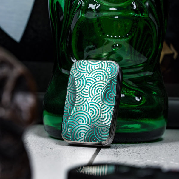 Drop Date (08/05): Magnus x URBAN Squashed Toad Fidget Slider - Green Titanium w/ Chaos Seigaiha™ & SS Swiss Plates - URBAN EDC®