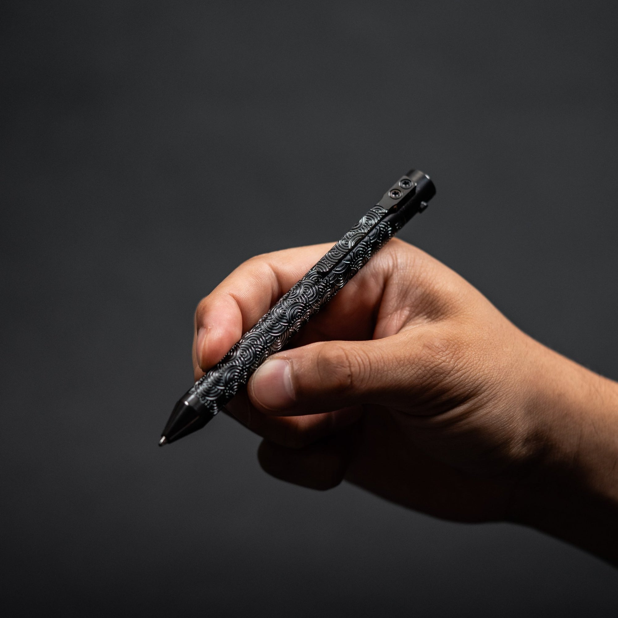 Drop Date (08/05): Nottingham Tactical x URBAN TiButton Single Lock Pen - Polished Zirconium w/ Chaos Seigaiha™ - URBAN EDC®