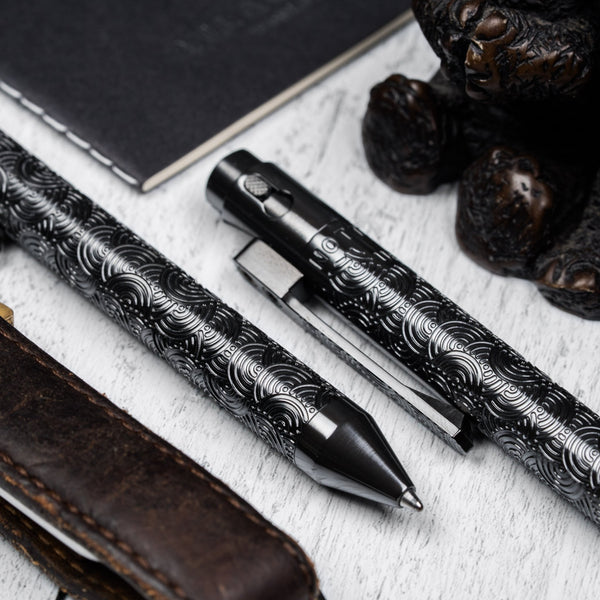 Drop Date (08/05): Nottingham Tactical x URBAN TiButton Single Lock Pen - Polished Zirconium w/ Chaos Seigaiha™ - URBAN EDC®