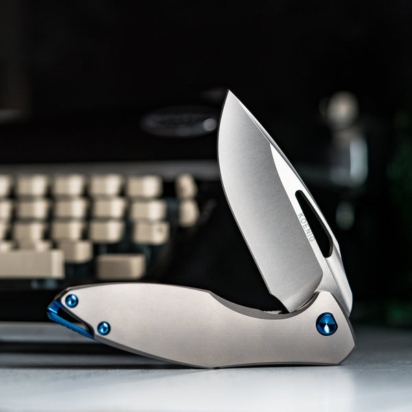 Drop Date (08/06): Koenig Arius - Non - Flipper w/ Blue Anodized Ti Hardware & Burnished M390 - URBAN EDC®