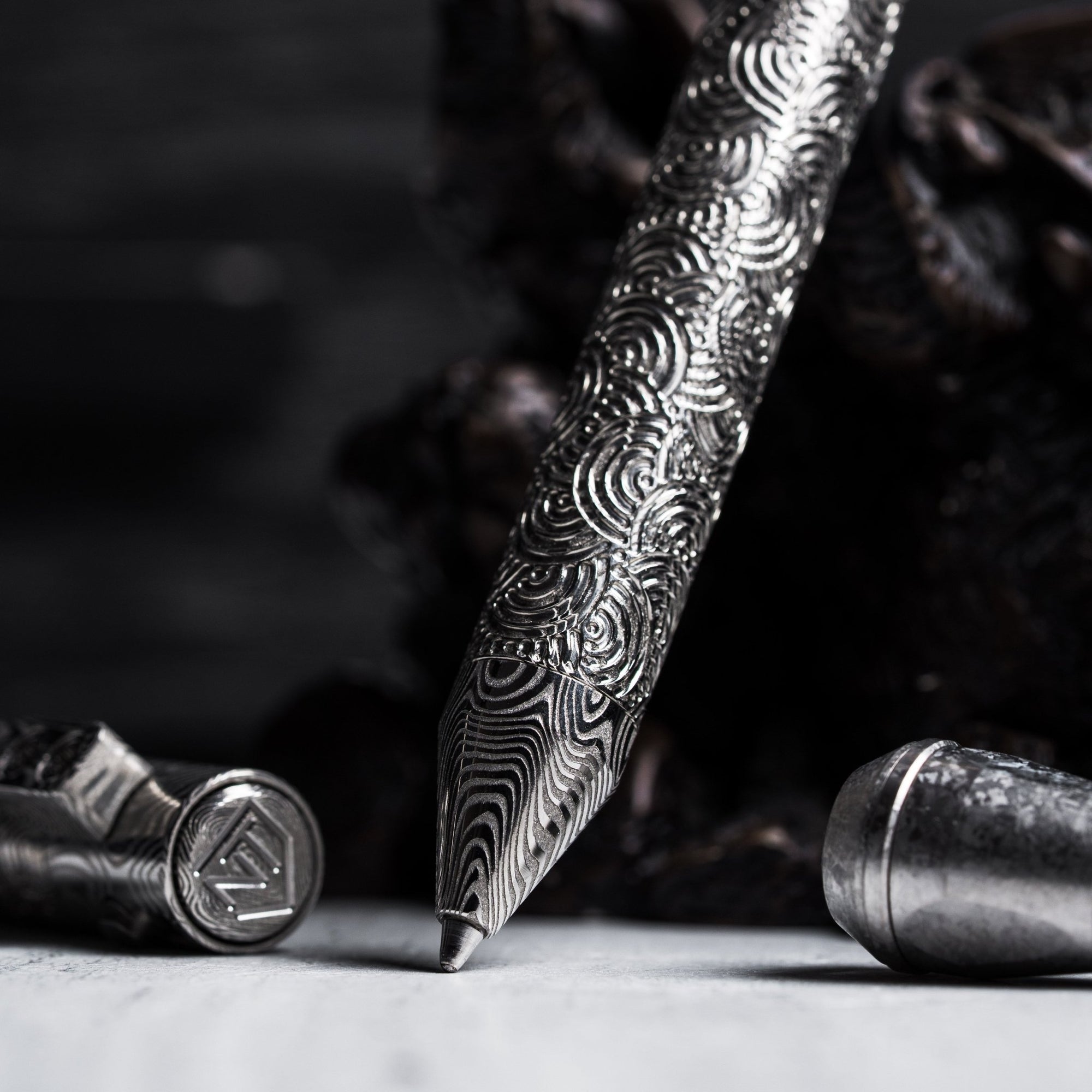 Drop Date (08/12): Nottingham Tactical x URBAN TiButton Single Lock Pen - Odin's Eye Damasteel w/ Chaos Seigaiha™ - URBAN EDC®