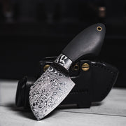 Drop Date (08/19): JSK Mini Cleaver - Damascus & Black Richlite w/ Brass Spacer (Custom) - URBAN EDC®