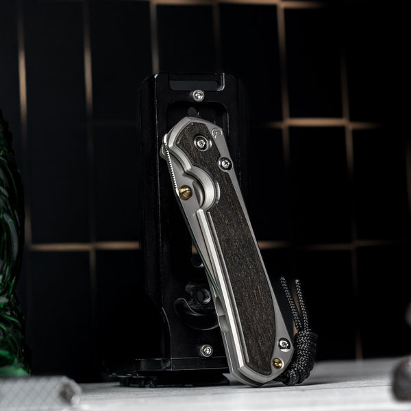 Drop Date (08/26): Chris Reeve Large Sebenza 31 - Drop Point Magnacut & Glass Blasted Titanium w/ Bog Oak Inlay - URBAN EDC®