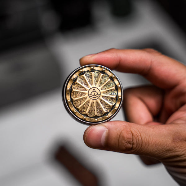 Drop Date (08/26): Umburry x URBAN Mid-Size Spoked Haptic Coin - Brass & Ti Seigaiha - URBAN EDC®