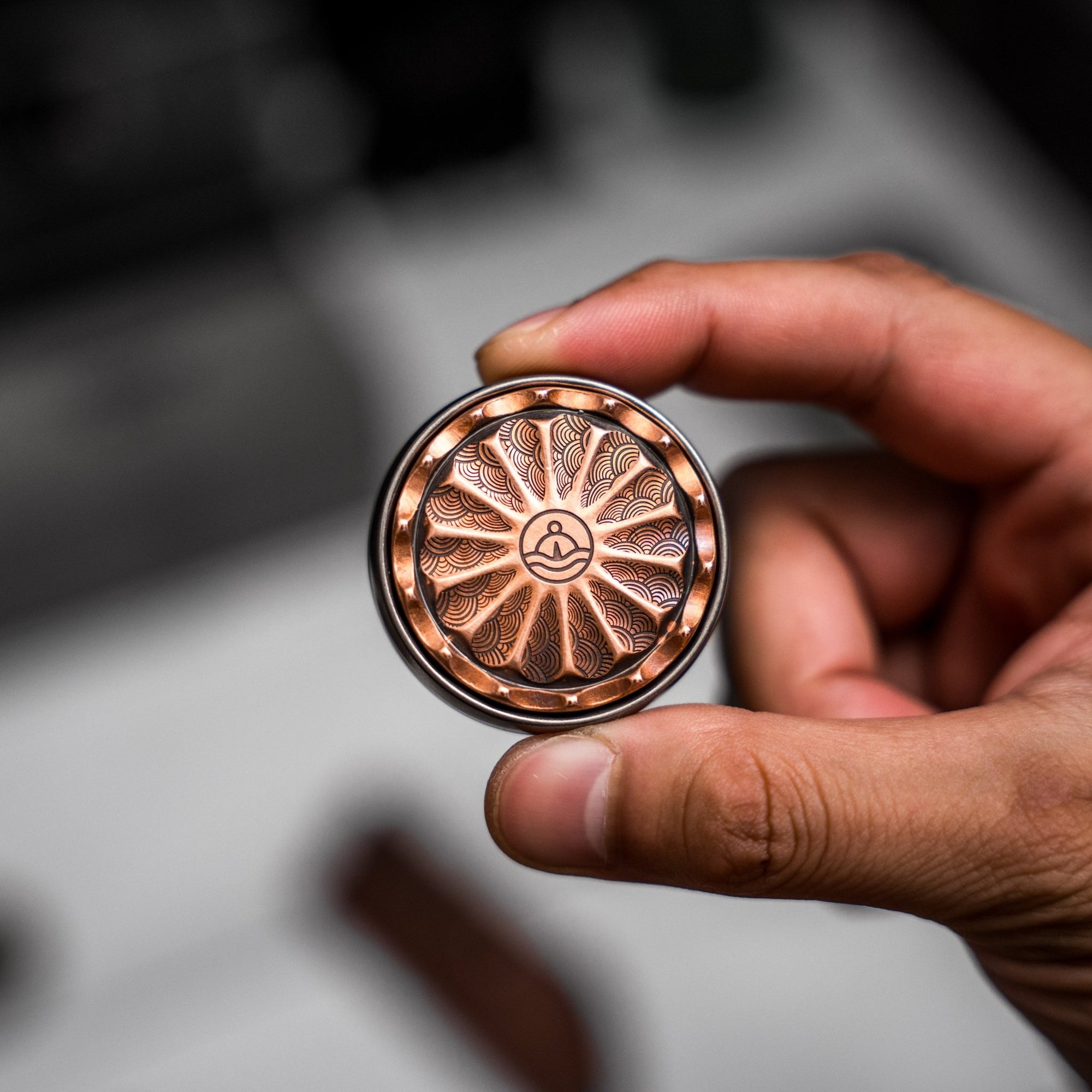 Drop Date (08/26): Umburry x URBAN Mid-Size Spoked Haptic Coin - Copper & Titanium - URBAN EDC®
