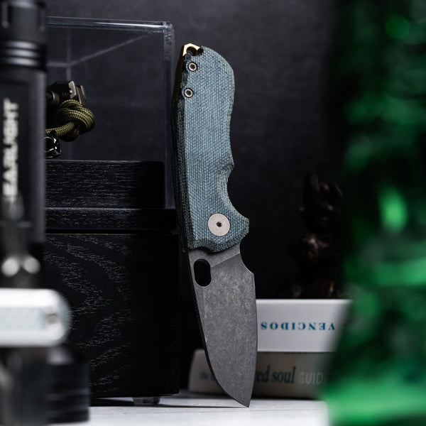Drop Date (08/26): URBAN Jib - Acid-Etched Vanax & Blue Denim Micarta Linerlock w/ Bronze Backspacer - URBAN EDC®