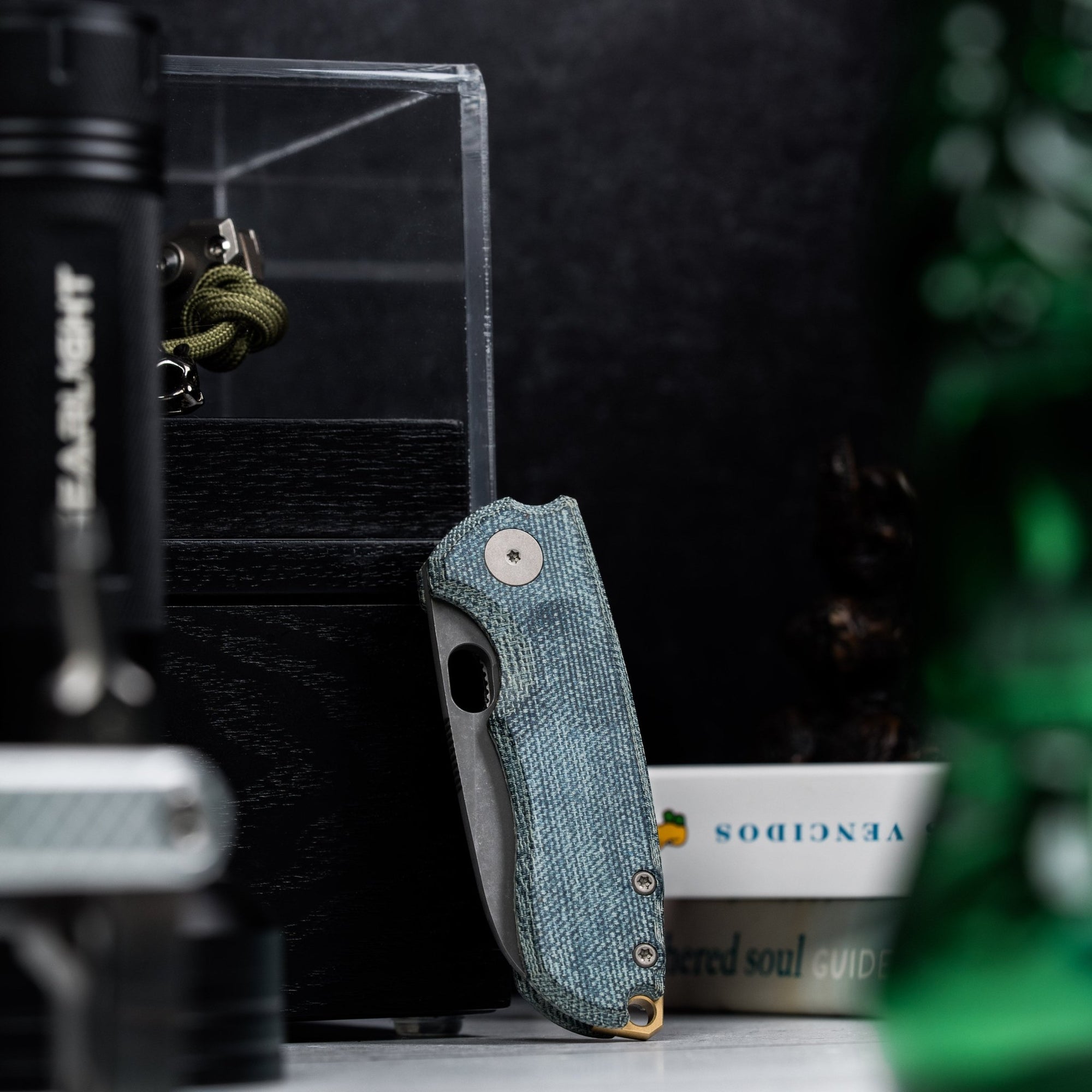 Drop Date (08/26): URBAN Jib - Acid-Etched Vanax & Blue Denim Micarta Linerlock w/ Bronze Backspacer - URBAN EDC®