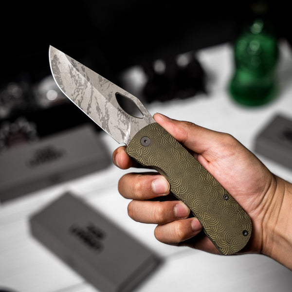 Drop Date (09/02): McNees x URBAN Dixon - Tiger-Striped Magnacut & Green Bronze Titanium w/ Chaos Seigaiha™ - URBAN EDC®