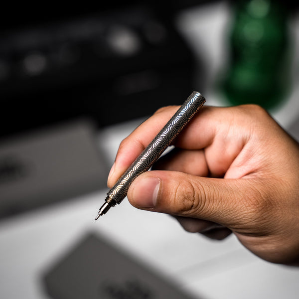 Drop Date (09/09): Blank Forces x URBAN CHROMA EDC Ink Keychain Pen - Titanium w/ Chaos Seigaiha™ - URBAN EDC®