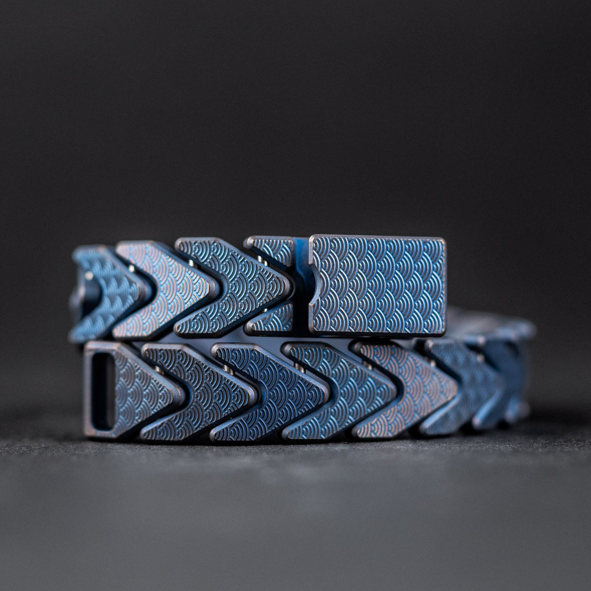 Drop Date (09/16): Tomas Makes x URBAN Vector Bracelet - Blue & Gold Brush Stonewash Titanium w/ Seigaiha (Custom) - URBAN EDC®