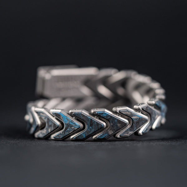 Drop Date (09/16): Tomas Makes x URBAN Vector Bracelet - Stonewash Titanium w/ Dark Matter Blue Seigaiha (Custom) - URBAN EDC®