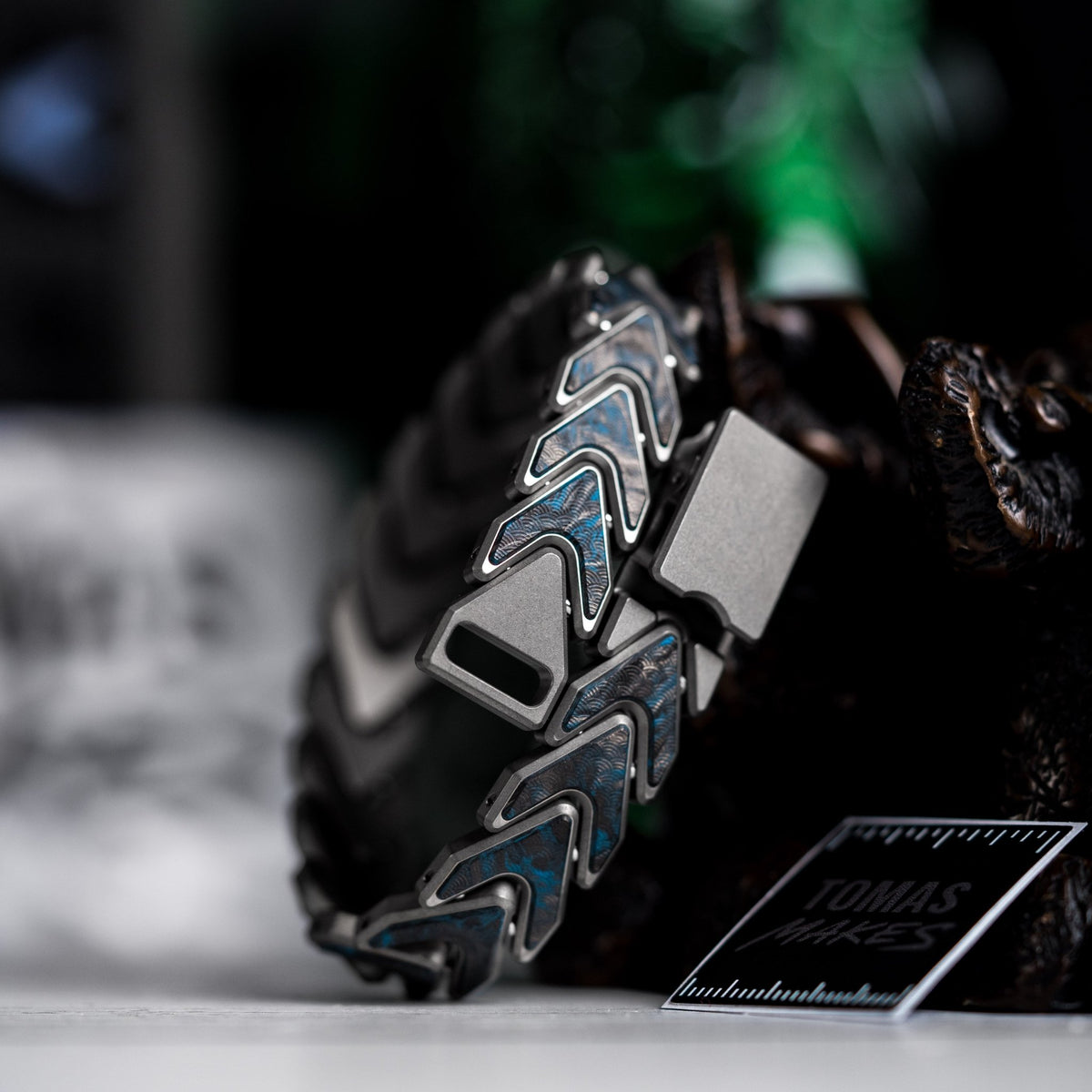 Drop Date (09/16): Tomas Makes x URBAN Vector Bracelet - Stonewash Titanium w/ Dark Matter Blue Seigaiha (Custom) - URBAN EDC®