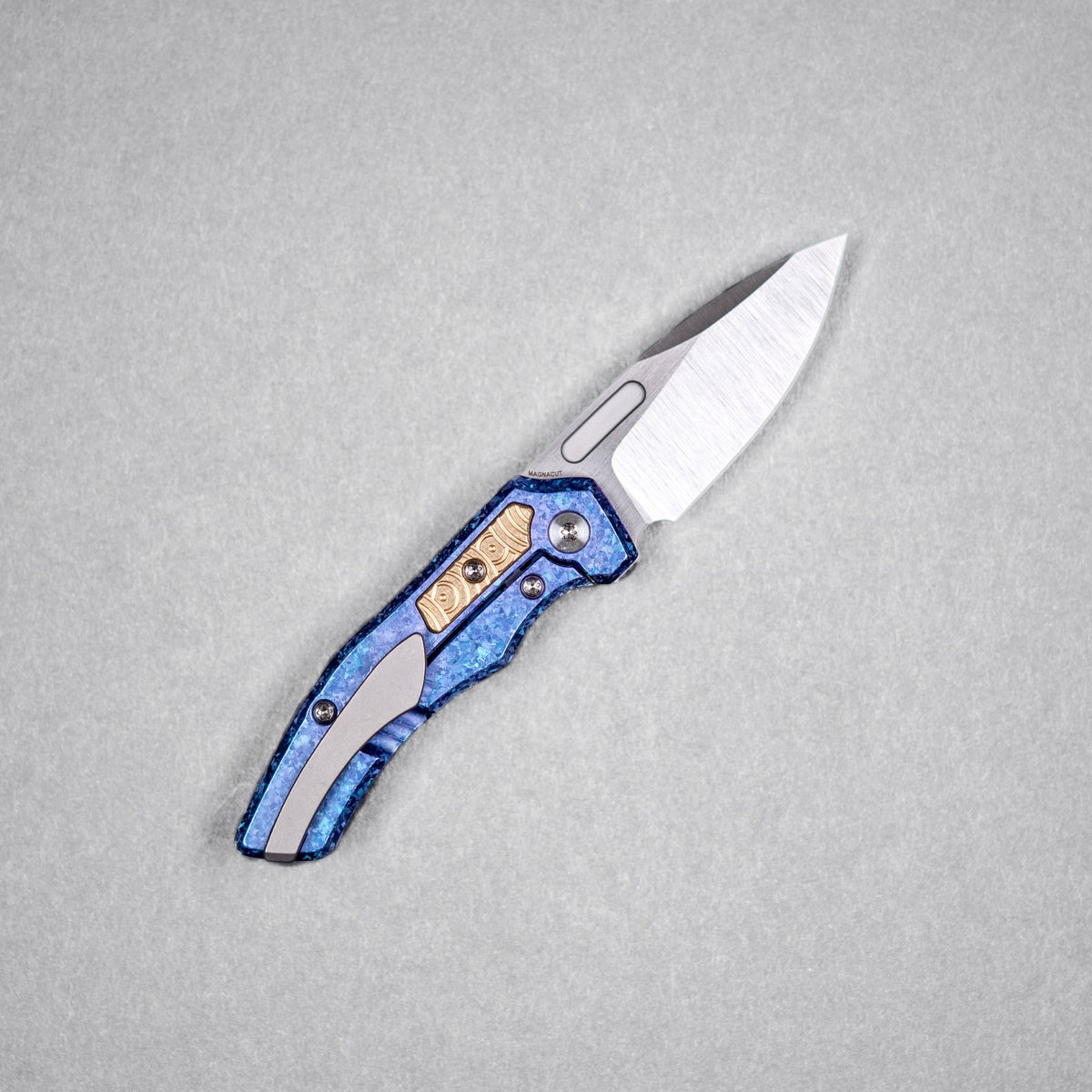 Drop Date (09/23): Griffin Co x URBAN Scout F2 Folder - Belt Satin Magnacut & Blurple Crystal Titanium w/ Brass Chaos Seigaiha™ - URBAN EDC®