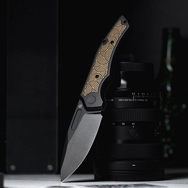 Drop Date (09/23): Griffin Co x URBAN Scout F3.5 Folder - Blackwash Magnacut & Bronze Anodized Titanium w/ Chaos Seigaiha™ - URBAN EDC®