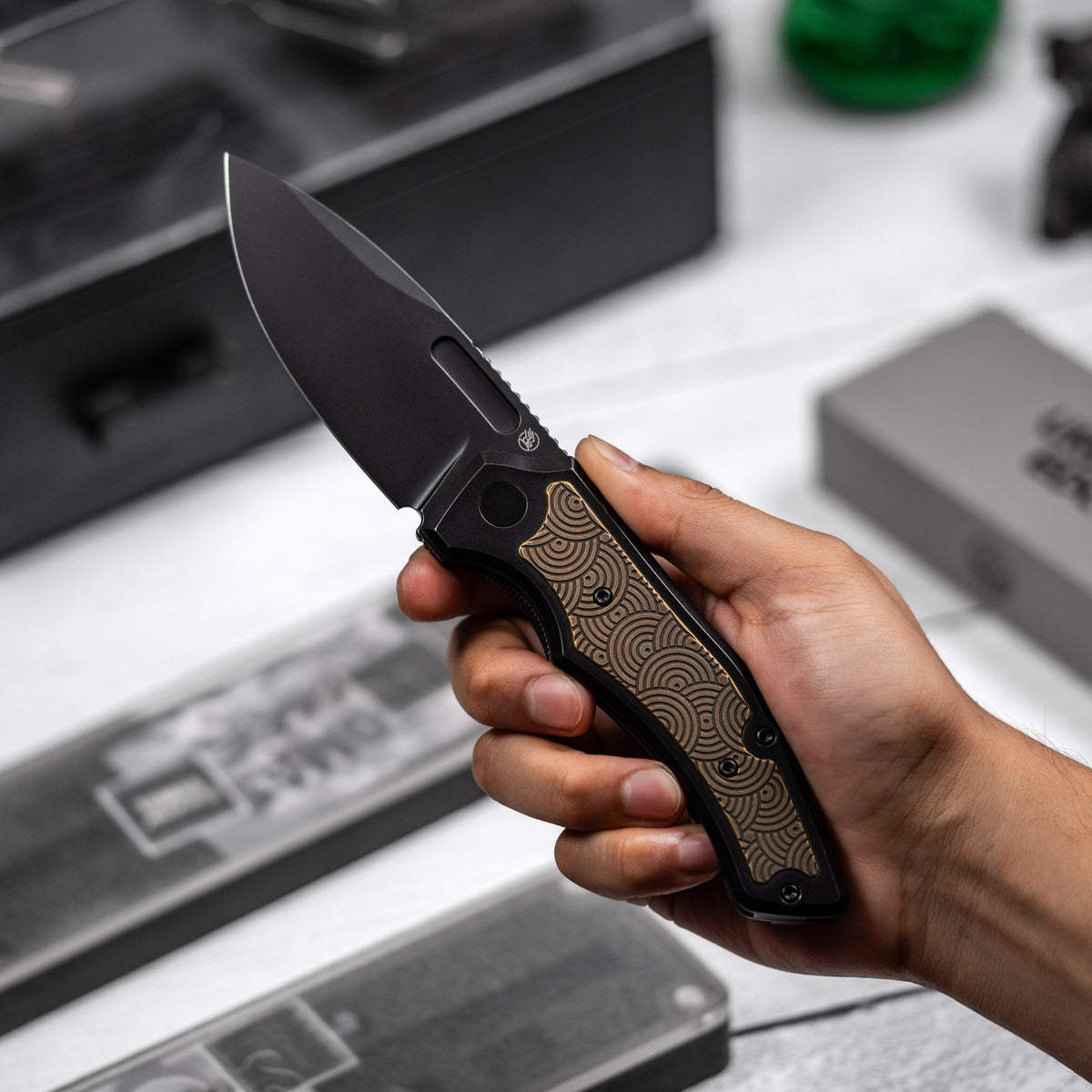 Drop Date (09/23): Griffin Co x URBAN Scout F3.5 Folder - Blackwash Magnacut & Bronze Anodized Titanium w/ Chaos Seigaiha™ - URBAN EDC®