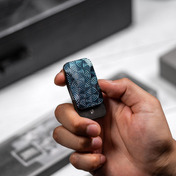 Drop Date (09/23): Magnus x URBAN Squashed Toad Fidget Slider - Blue Zirconium w/ Chaos Seigaiha™ & Zirc X-Plate - URBAN EDC®