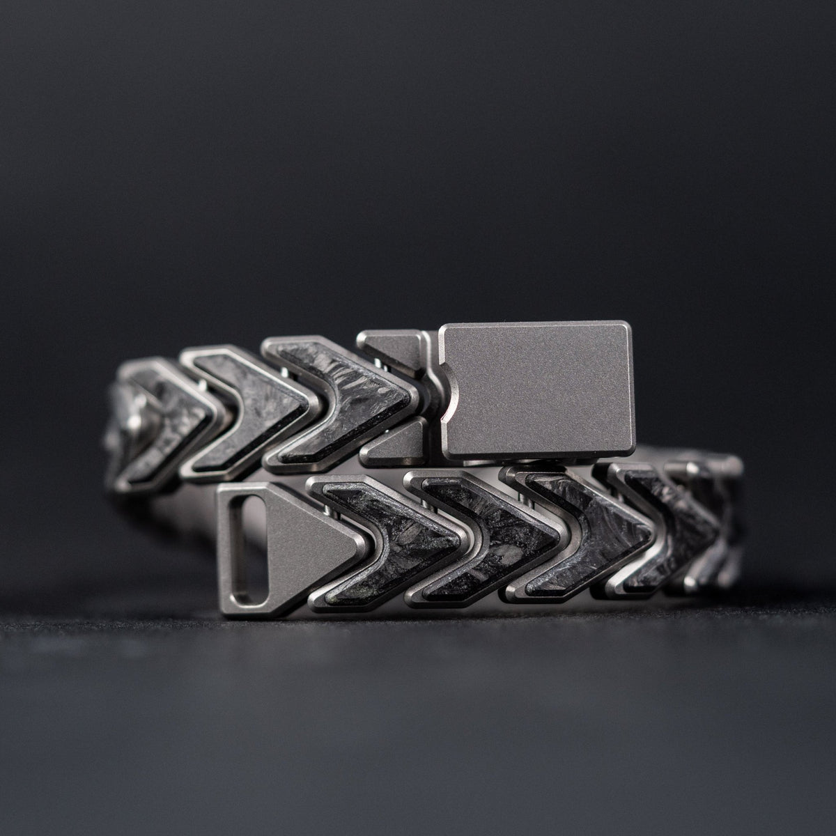 Drop Date (09/23): Tomas Makes Vector Bracelet - Zirblast Titanium w/ Dark Matter Green Glow Carbon Fiber (Custom) - URBAN EDC®