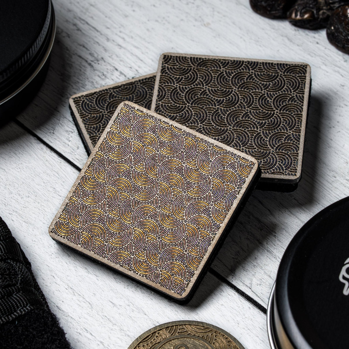 Drop Date (09/30): Limitless x URBAN Chaos Seigaiha™ Black & Gold Titanium Square Patch - 2x2 - URBAN EDC®