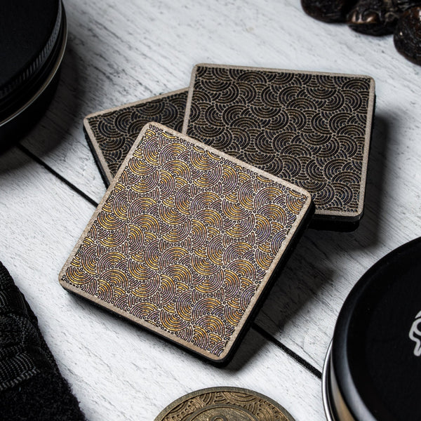 Drop Date (09/30): Limitless x URBAN Chaos Seigaiha™ Black & Gold Titanium Square Patch - 2x2 - URBAN EDC®