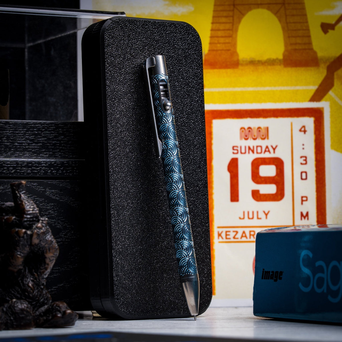 Drop Date (09/30): Magnus x URBAN Titanium ClickShift™ Pen - Matte Titanium w/ Blue Ti Chaos Seigaiha™ - URBAN EDC®