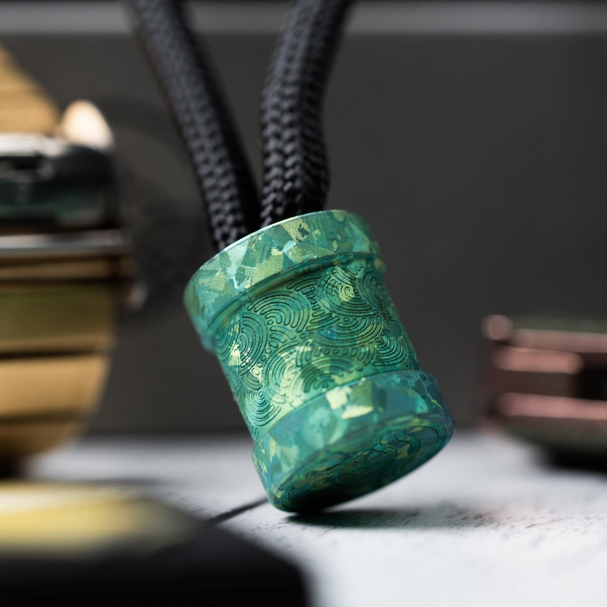 Drop Date (10/01): Collins Trace Manufacturing x URBAN 'The End' Bead - Teal Green Crystal Ti Chaos Seigaiha™ - URBAN EDC®