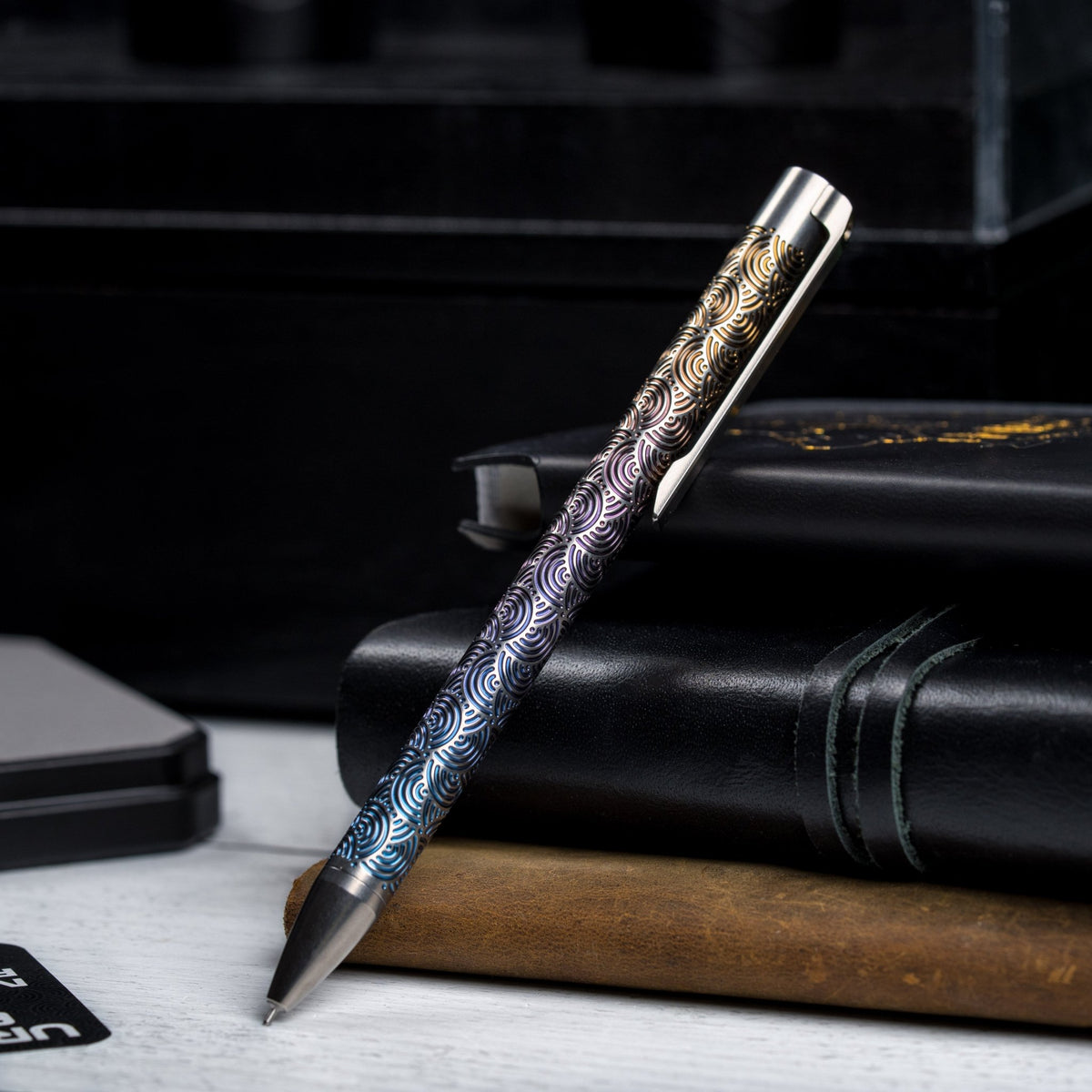 Drop Date (10/21): Magnus x URBAN Titanium ClickShift™ Pen - Matte Titanium w/ Rainbow Ti Chaos Seigaiha™ - URBAN EDC®